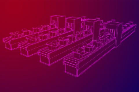 Conveyor belt section with open boxes Stock Illustration