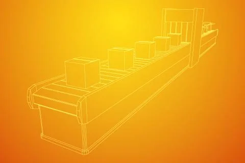 Conveyor belt section with open boxes Stock Illustration