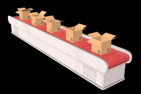 Conveyor belt section with open boxes Stock Illustration