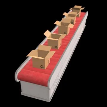 Conveyor belt section with open boxes Stock Illustration