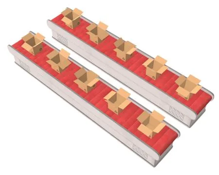 Conveyor belt section with open boxes 스톡 일러스트