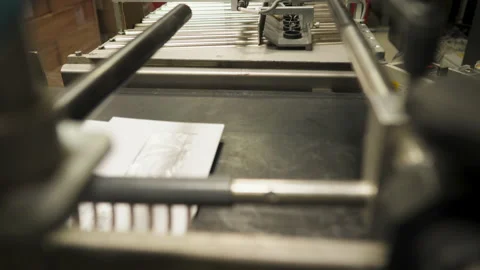 Conveyor belt for sorting white envelopes for writing. Postal factory for the Stock Footage 148312659