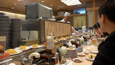 Conveyor Belt Sushi (Kaiten-zushi) Stock Video Pond5