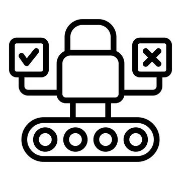Conveyor belt system checking approving or rejecting with security padlock icon Stock Illustration