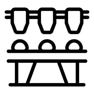 Conveyor belt system transporting round objects in factory Stock Illustration