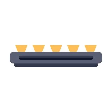 Conveyor belt transporting five identical items in a factory setting Stockillustratie