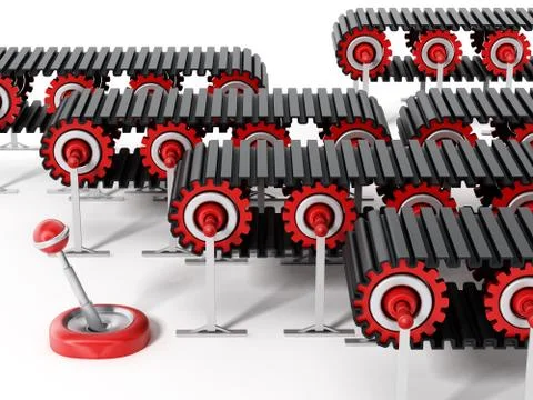 Conveyor belts isolated on white background. 3D iilustration 스톡 일러스트