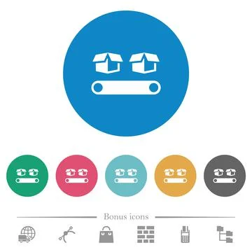 Conveyor with boxes flat round icons Stock Illustration