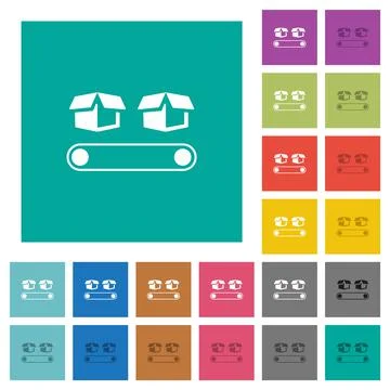 Conveyor with boxes square flat multi colored icons Stock Illustration