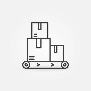 Conveyor with Boxes vector Logistics concept outline icon or sign Stockillustratie