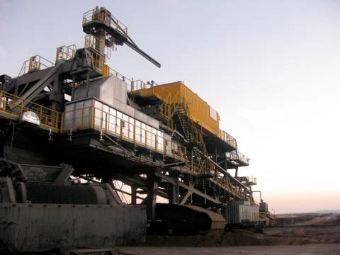 Conveyor bridge in brown coal surface mining Welzow, coal conveyor belt Stock Photos