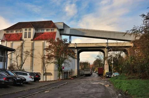 Conveyor Bridge Linking Storage Facilities, Freight Corridor With Bridge St.. Stock Photos