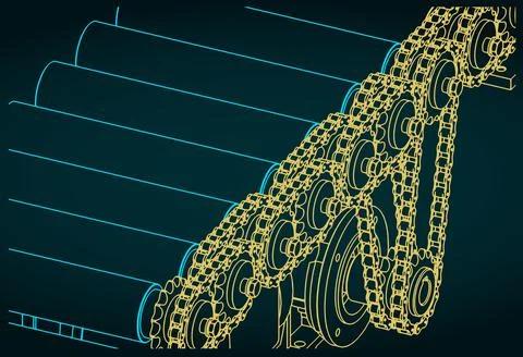Conveyor with chain drive structure illustration Stock Illustration