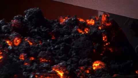 Conveyor delivers a hot coal. Mining equipment. Closeup Stockbeeldmateriaal 153376622