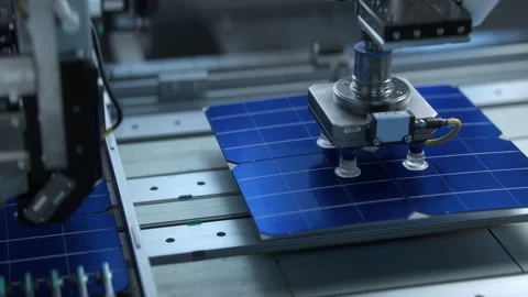 Conveyor during Solar Panel Production Process on Advanced Factory Stock Footage 241217455