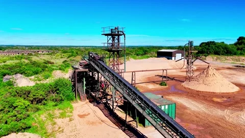 Conveyor Extraction System, Quarry Equipment, Opencast Facilities, Aerial Video stock 335535370