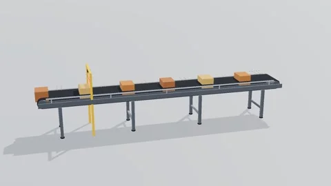 Conveyor factory 3d loop white background 3D animation seamless loop Stock Footage 341849189