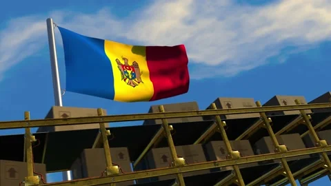 Conveyor in front of an animated Moldovan flag Stock Footage 171728558