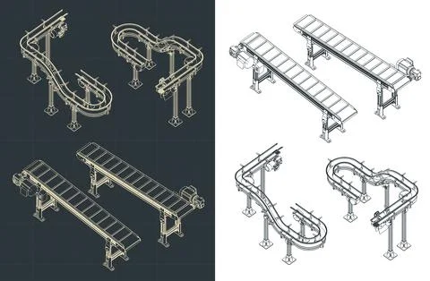 Conveyor isometric blueprints mini Set Stock Illustration
