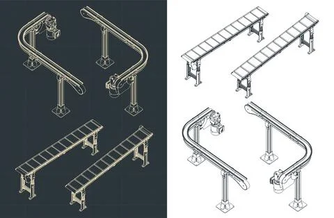 Conveyor isometric drawings mini Set Stock Illustration