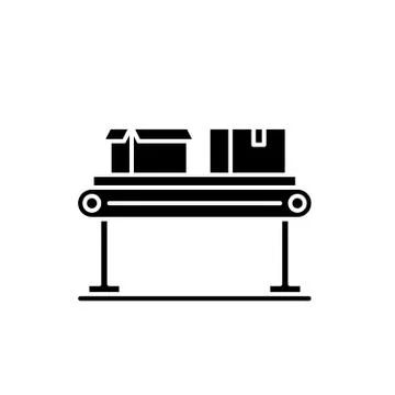 Conveyor line black icon, vector sign on isolated background. Conveyor line Illustrazione stock