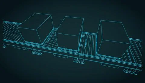 Conveyor line with boxes on pallets close-up sketch Stock Illustration