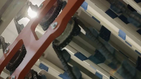 Conveyor line at paper mill. Modern toilet paper production. Production of Stock Footage 308713997