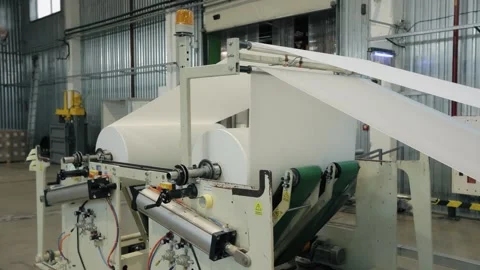 Conveyor line at paper mill. Modern toilet paper production. Production of Stock Footage 308717550