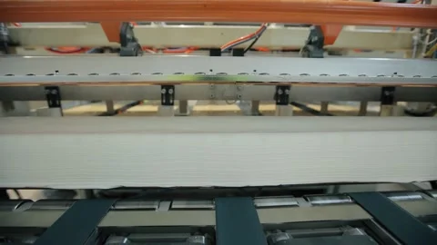 Conveyor line at paper mill. Modern toilet paper production. Production of Stock Footage 308717639