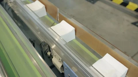 Conveyor line at paper mill. Modern production of napkins Stock Footage 308717904