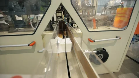 Conveyor line at paper mill. Modern production of napkins Stock Footage 308717939
