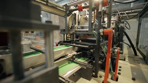 Conveyor line at paper mill. Modern production of napkins Stock Footage 308717976