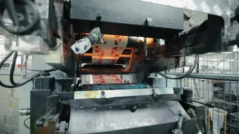 Conveyor line at paper mill. Modern production of napkins Stock Footage 308718130