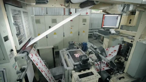 Conveyor line at paper mill. Modern production of napkins Stock Footage 308718151