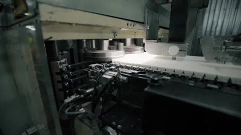 Conveyor line at paper mill. Modern production of napkins Stock Footage 308718371