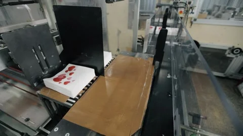 Conveyor line at paper mill. Modern production of napkins Stock Footage 308718423