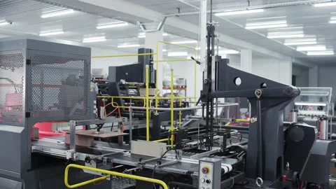 Conveyor line for the production of boxes. Machine carves and bends cardboard 스톡 동영상 150739478