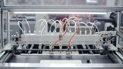 Conveyor line for the production of boxes. Modern factory of production Stock Footage 150607162