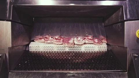 Conveyor lines. Mechanical processing of meat. Stock Footage 78581869
