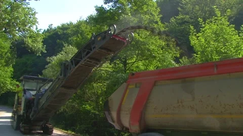 Conveyor Loading Milled Asphalt Into Dump Truck Stock Footage 344385953