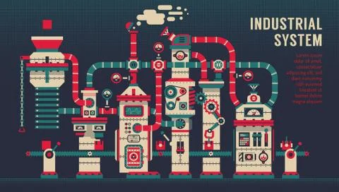 Conveyor machine inside factory Stock Illustration