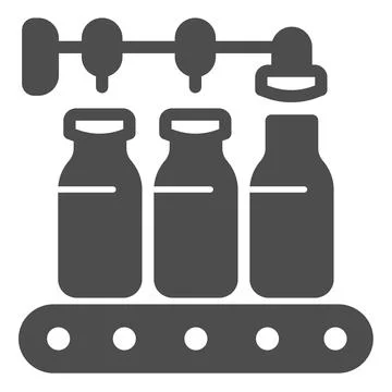 Conveyor with milk bottles solid icon, dairy products concept, bottling line イラスト素材