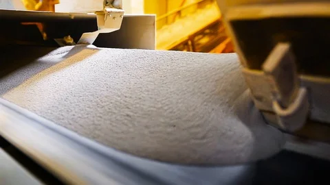 Conveyor processing of cement powder. Stock footage. Production of raw materials Video stock 129359739