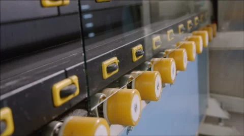Conveyor for processing glass - Insulating glass manufacture Stock Footage 40540818