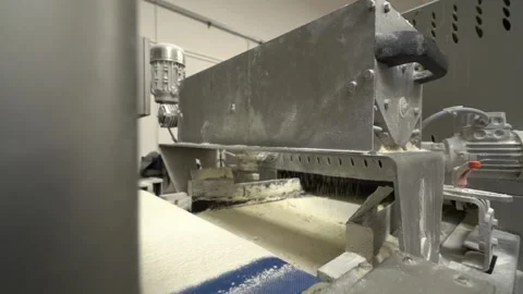 Conveyor production of bread and other dough products. Large plant with high Stock Footage 170132875