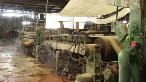 Conveyor for the production of technical paper at the ancient paper mill Stock Footage 234199442