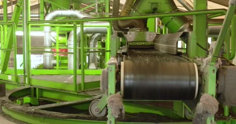 Conveyor Pulley Roller Turning Close Up, Rubber Recycling Plant, Detail Stock Footage 340663571