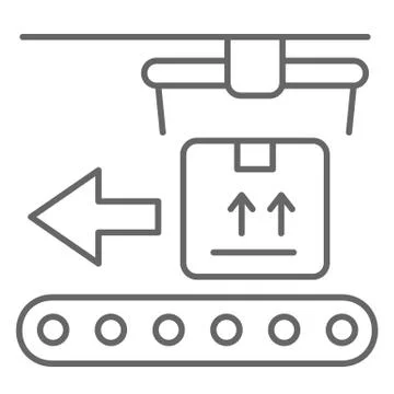 Conveyor shipping thin line icon, delivery symbol, automatic product packaging Stock Illustration