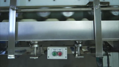 Conveyor system and emergency stop button Stock Footage 308316262