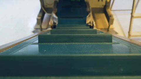 Conveyor system in factory, close up macro shot, 4K. Stock Footage 129872884